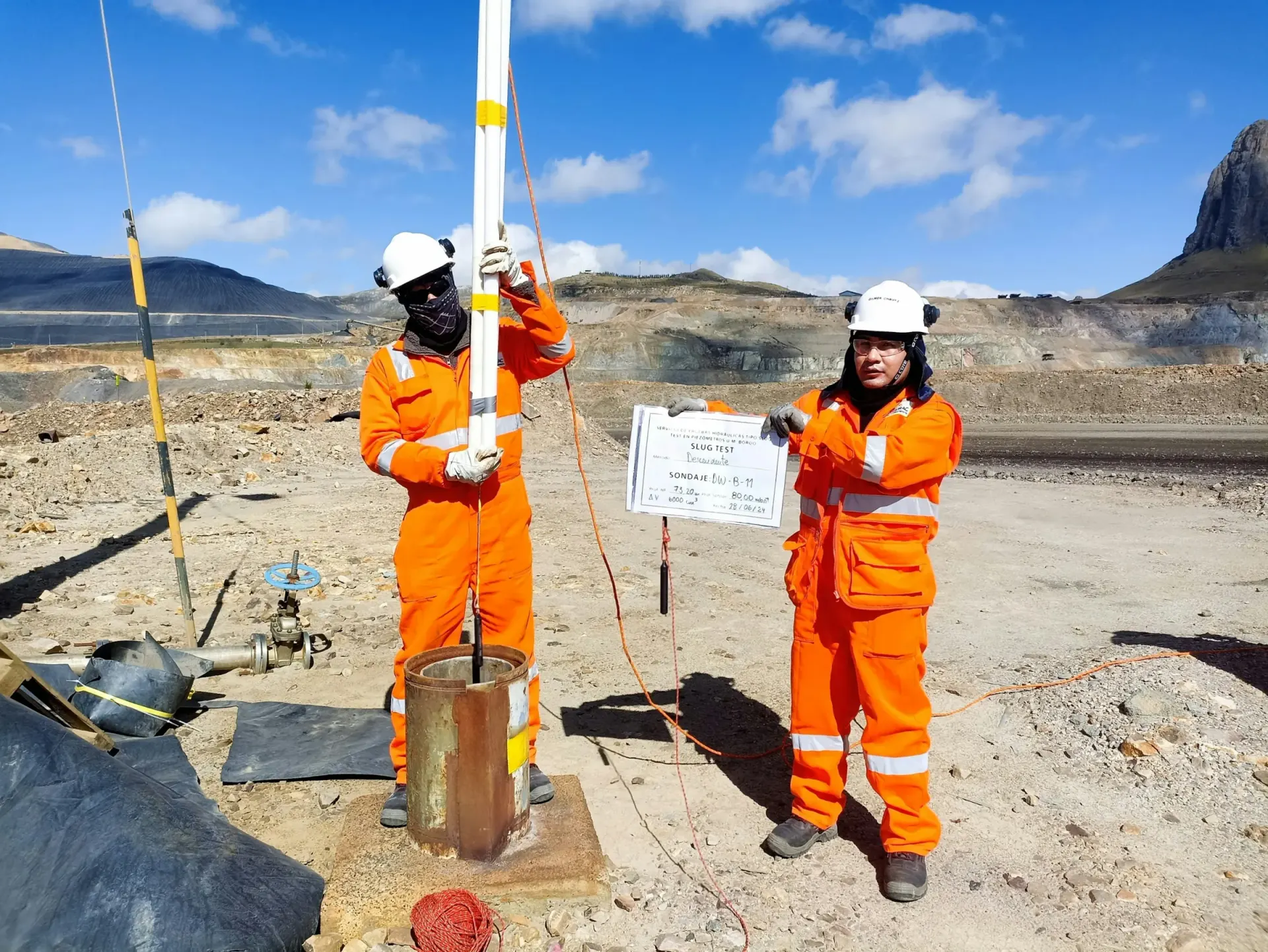 Technical team carrying out a field test at a mining operation